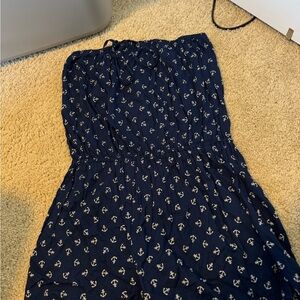 Navy Blue Anchor Print strapless romper